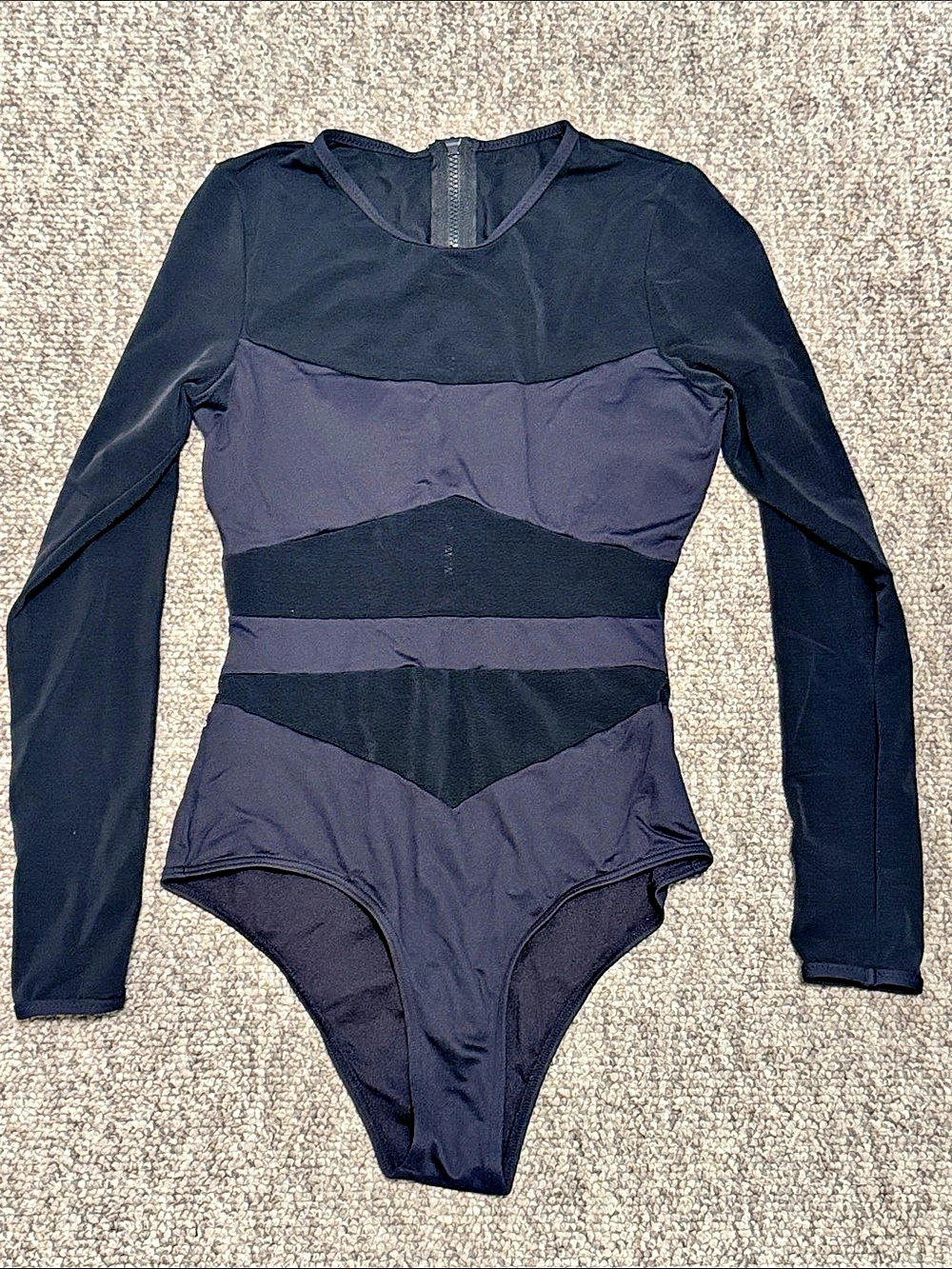 O’Neill Long Sleeve One Piece Swimsuit in Black & Mesh